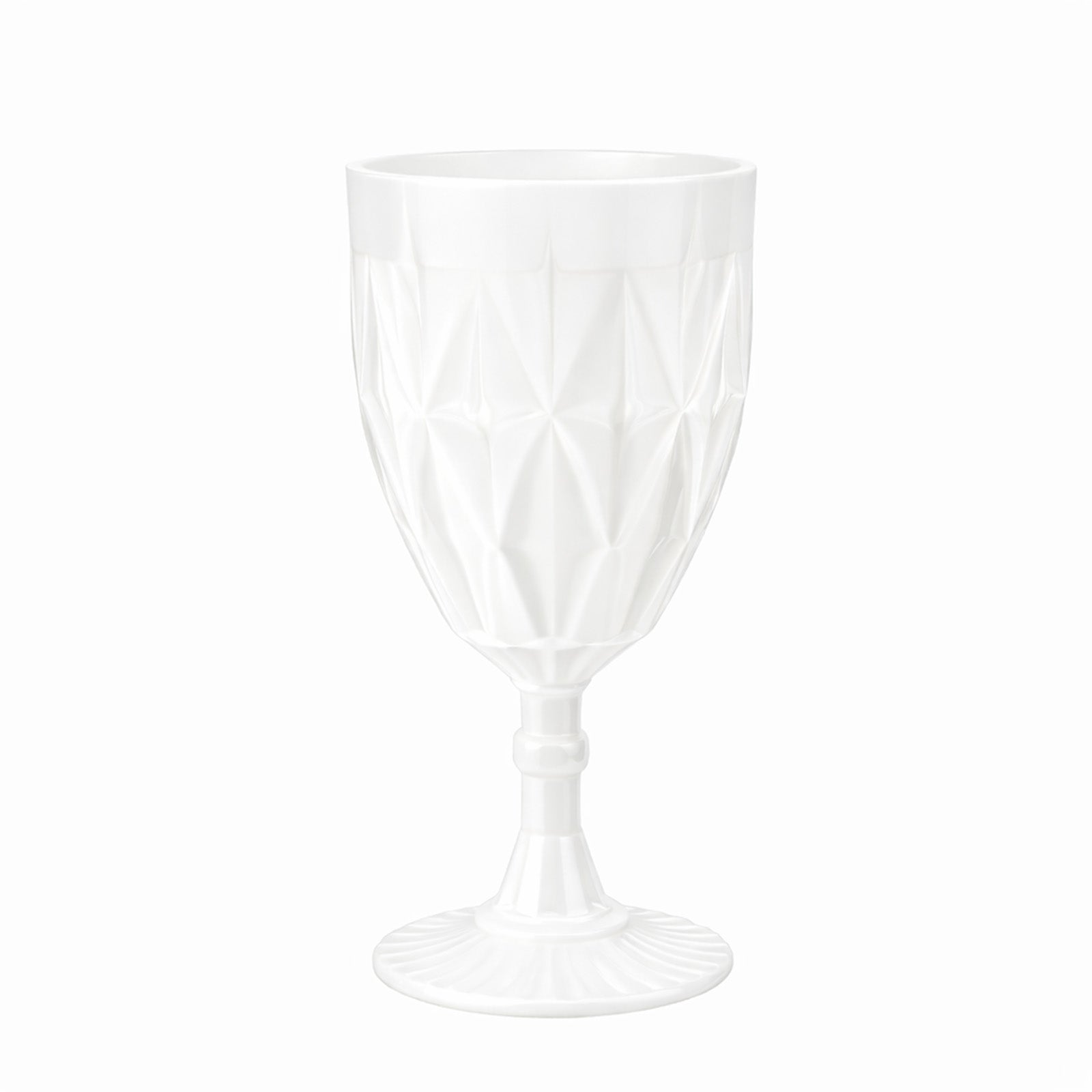 12 Pack Diamond Cut Vintage Plastic Wine Goblets – Pearl White 11oz Embossed Reusable Drink & Cocktail Glasses - Image 2